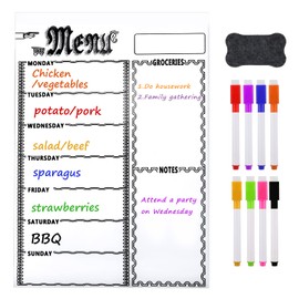 Weekly Menu Board Dry Erase, 12X15.7inch Magnetic Meal Planner for Refrigerator Dry Erase Magnetic Menu Board for Fridge Meal Planner Magnet Grocery List and Notepad for Kitchen Refrigerator (White)