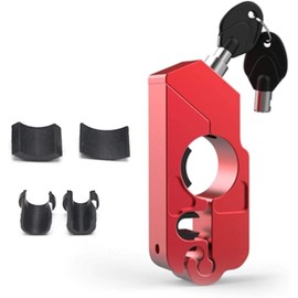 Universal Motorcycle Handlebar Lock, Anti-Theft Aluminium Alloy Handlebar Grip with 2 Keys for Securing a Bicycle, Scooter, Motorcycle, ATV (Red)