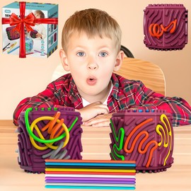 3D Sensory Activity Board,Silicone Cube Fidget Toy for Anxiety,Calming,ADHD,Stress & Autism Fidget Board,Quiet Fidget Toys,Sensory Boards for Kids 3+ & Adults,with 10 Strings(Hexahedron,Blue)