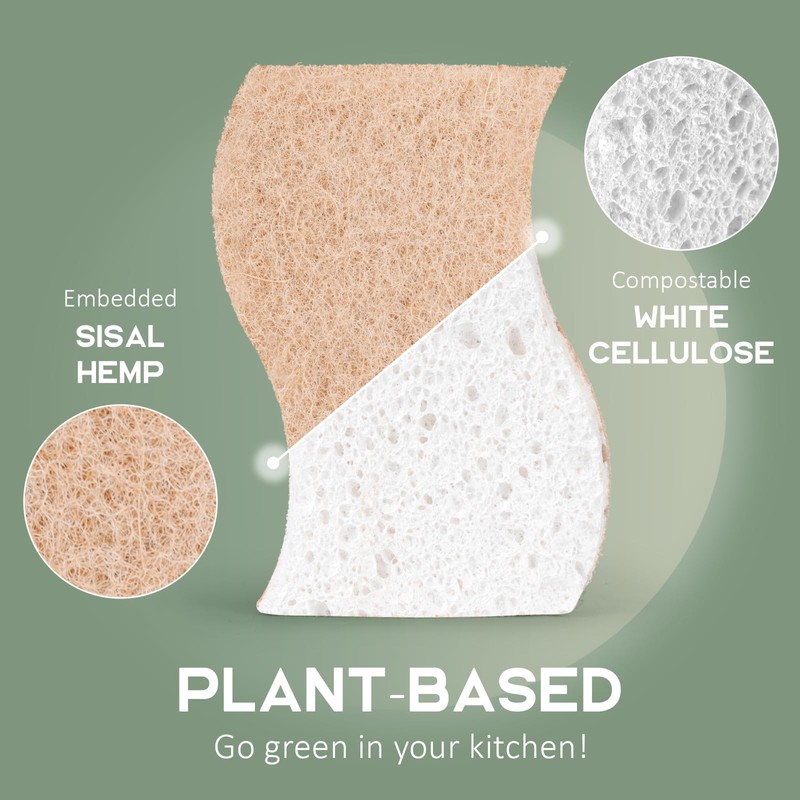 Isshah Natural Kitchen Scrub Sponges for Dishes - S-Shaped -