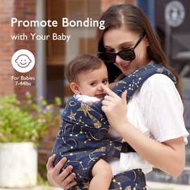 Momcozy Baby Carrier Newborn to Toddler - Ergonomic, Cozy and Lightweight Infant Carrier for 7-44lbs, All Day Comfort for Hands-Free Parenting, Enhanced Lumbar Support, Starry Sky