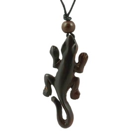 Island Piercings Necklace with Gecko Lizard Made of Wood, Adjustable Size N315, Wood Fabric Wood