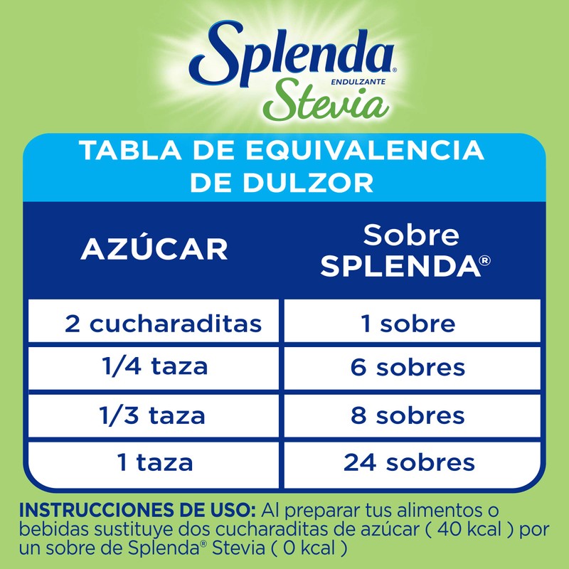 Splenda Stevia, Edulcorante de Mesa, 80 sobres de 1g c/u