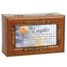 Cottage Garden Daughter You're a True Gift to Me Woodgrain Embossed Jewelry Music Box Plays Amazing Grace