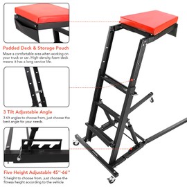 PioneerWorks Top Automotive Creeper, 400 Lbs Capacity High Creeper with 4 Swivel Caster Wheels, Height-Adjustable Automotive Engine Creeper for Auto Repair and Maintenance,Black and Red