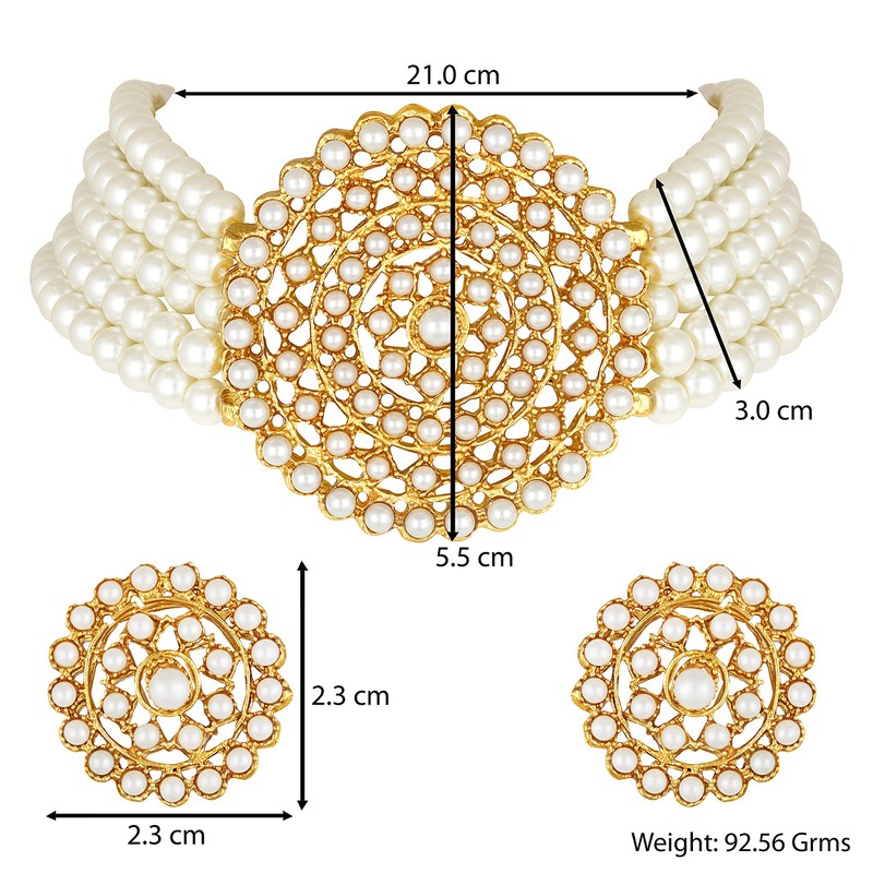 Aheli Pearl Diamond Gargantilla Collar con pendientes redondos Set Regalo