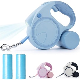 5M Correa Retráctil para Perro,Correa Retráctil para Perros con 2 Rolls Bolsas de Basura y Dispensador de Bolsas,Freno con Una Sola Mano,para Perros de hasta 50KG (Azul)