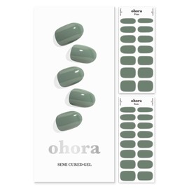 ohora Semi Cured Gel Nail Strips (N Cream Leaf) - Works with Any Nail Lamps, Salon-Quality, Long Lasting, Easy to Apply & Remove - Includes 2 Prep Pads, Nail File & Wooden Stick - Green
