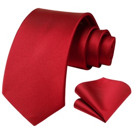 Enlision Solid Men's Wedding Ties and Pocket Square Set Plain in Various Colours, H-Red