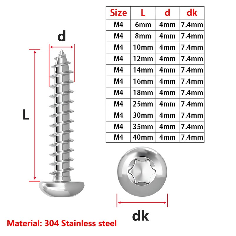 Qrity Pack of 100 M4 x 35 mm Self-Tapping Screws,