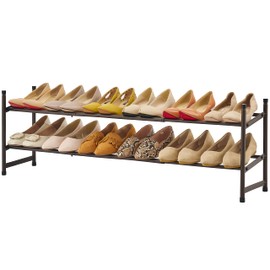 Tajsoon Expandable Shoe Rack Organizer, 2 Tier Adjustable & Stackable Shoe Shelf, Metal Iron Shoe Storage Organizer for Closet Bedroom Entryway, Bronze