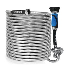 Sunifier Metal Garden Hose 30 Ft Flexible Stainless Steel Water Hose 25 Ft 50 Ft With Hose Nozzle, Heavy Duty No Kink Hose (30FT)