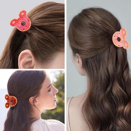 Mouse Ears Doughnut Hair Claw Clip - Acetate Donut Hair Claw Clips Bread Dessert Hair Jaw Clip Food Shape for Women Girls (Red-Brown)
