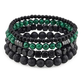 4Pcs Bracelet 6mm Natural Stretch Adjustable Beaded Bracelets for Men (F08 Malachite, One Size)