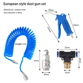 ACHANFLY Air Blow Gun Truck Air Duster Gun Air Tools Compressor Accessories Hose Kit Airline Blower Gun Compressor Air Gun with 5 Metre Recoil Hose Heavy Duty 360 Degree Rotating for Lorry Truck Car