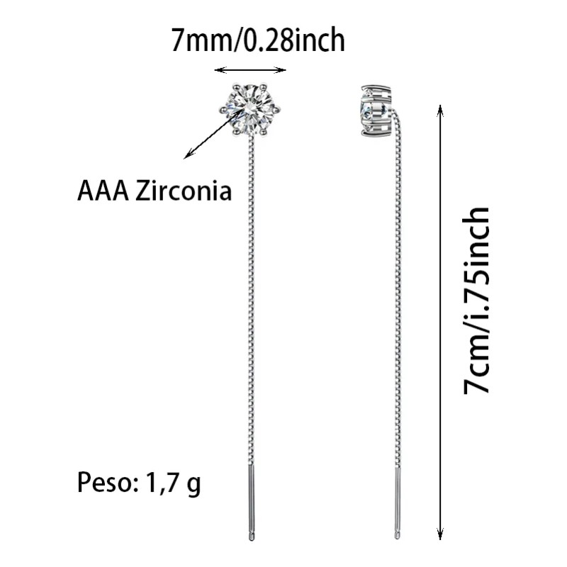 Pendientes Largos de Plata 925 para Niñas con Zirconia AAA,