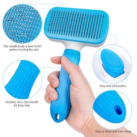 SHEEN Dog Brush Cat Brush Grooming Comb,Self Cleaning Cat Dog Slicker Brushes with Smooth handle,Pet Grooming Tool with Cleaning Button for Cat Dog Shedding Brush Cat Dog Massage Clean (BLUE)