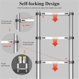 Adjustable Retractable Telescopic Collapsible Telescoping Ladder Extension - 10.5 FT Rv Tall Compact Aluminum Ladders, Foldable Extendable for House Roof Travel Trailers, 330lbs Capacity
