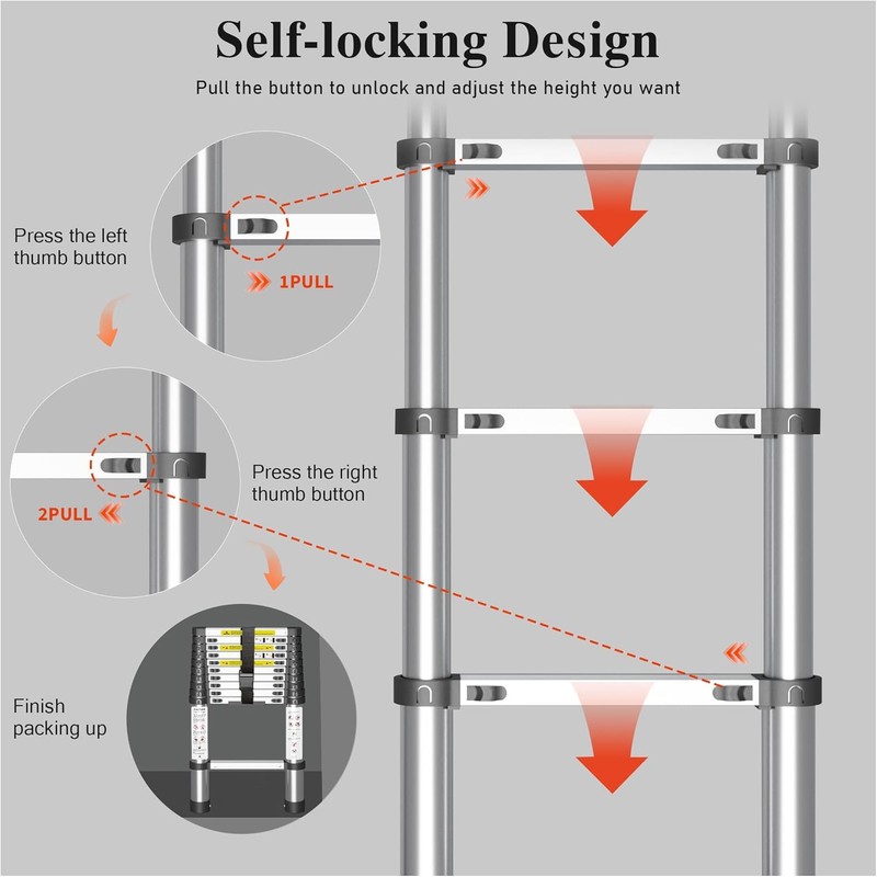 Adjustable Retractable Telescopic Collapsible Telescoping Ladder Extension - 10.5 FT