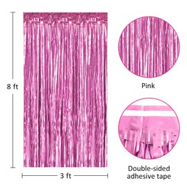 BTSD-home Pink Fringe Curtain, Metallic Photo Booth Backdrop Tinsel Door Curtains for Wedding Birthday Bridal Shower Baby Shower Bachelorette Christmas Party Decorations(4 Pack, 8ft x 3ft)