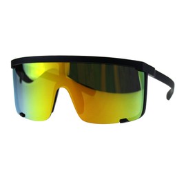 Oversize Flat Top Shield Exposed Lens Reflective Color Mirror Sunglasses Black Yellow
