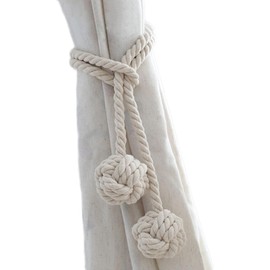 2Pcs Natural Cotton Rope Tassel Ball Curtain Tiebacks, Easy to Coordinate, Suitable for Home, Office, Dorm, and Patio