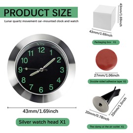 ZJIVQO Car Dashboard Clock, Mini Luminous Car Clocks, Universal Automotive Clock, Luminous Clock with Clip for Car Decoration (Silver)