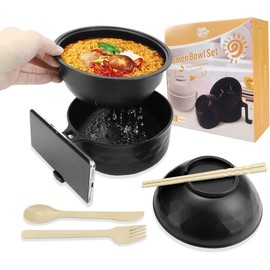 Ramen Cooker, Microwave Ramen Bowl Set with Chopsticks Spoon Ramen Noodle Bowl Instant Cooking for College Dorm Room Essentials, Dishwasher-Safe,  (Black) - Color: Pink