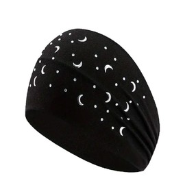 Headband Head Wrap Bandanna Half Moon with Rhinestones Bling 4 Way Stretch Sweatband Headwrap Silver Black