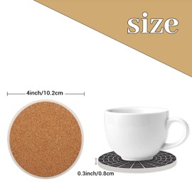 Juego de 2 posavasos de cerámica absorbentes con base de corcho para decoración del hogar, cocina, regalo, bar, mesa de centro, red de araña negra