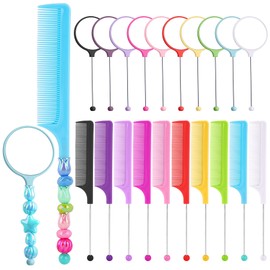 Framendino, 10 Pack Beadable Combs DIY with 10 Pack Mirrors Set Plastic Rat Tail Hand Handle for Crafts Colors