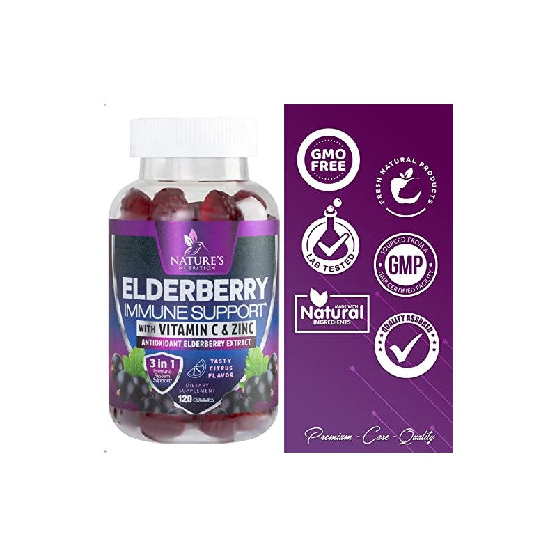 Immune Support Gummies with Sambucus Black Elderberry Extract, Zinc &