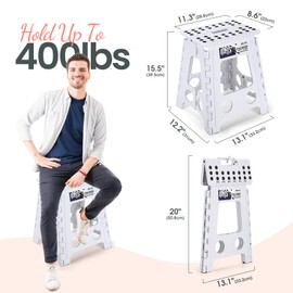 Delxo 16 Inch Folding Step Stool, White Step Stools Foldable,Portable Collapsible Step Stool with Handle, Folding Stool for Kitchen Bathroom,Bedroom,Garden