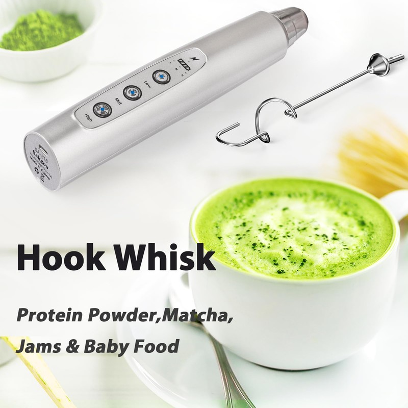 Sakgos Milk Frother Rechargeable Handheld-Electric Whisk 3 Speed Adjustable, Coffee