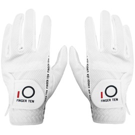 Finger Ten Golf Gloves for Men All Weather Gloves Anti-Slip Soft Golf Fiber Fit Velcro Sweat Proof Multifunction 22 23 24 25 26 27 (24, Hand-White)