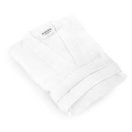FOR SUSTAINABLE LIFE Muslin Unisex Bathrobe,Turkish 100% Cotton,Soft, Absorbent, Natural Garment Wash (White, Small/Medium)