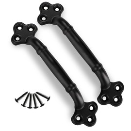 VivaLight 2-Pack 9 Inch Rustic Steel Clover Door Handles – Heavy Duty Pulls for Barn Doors, Gates, Sheds, and Cabinets – Vintage Black Finish, Easy Installation with Screws Included (2)