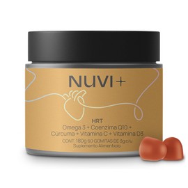 NUVI+ Gomitas de Omega 3 + Coenzima Q10 + Cúrcuma + Vitamina C + Vitamina D3 | Suplemento alimenticio 100% natural, sin azúcar y endulzada con fruto del monje | HRT, 60 gomitas sabor mandarina
