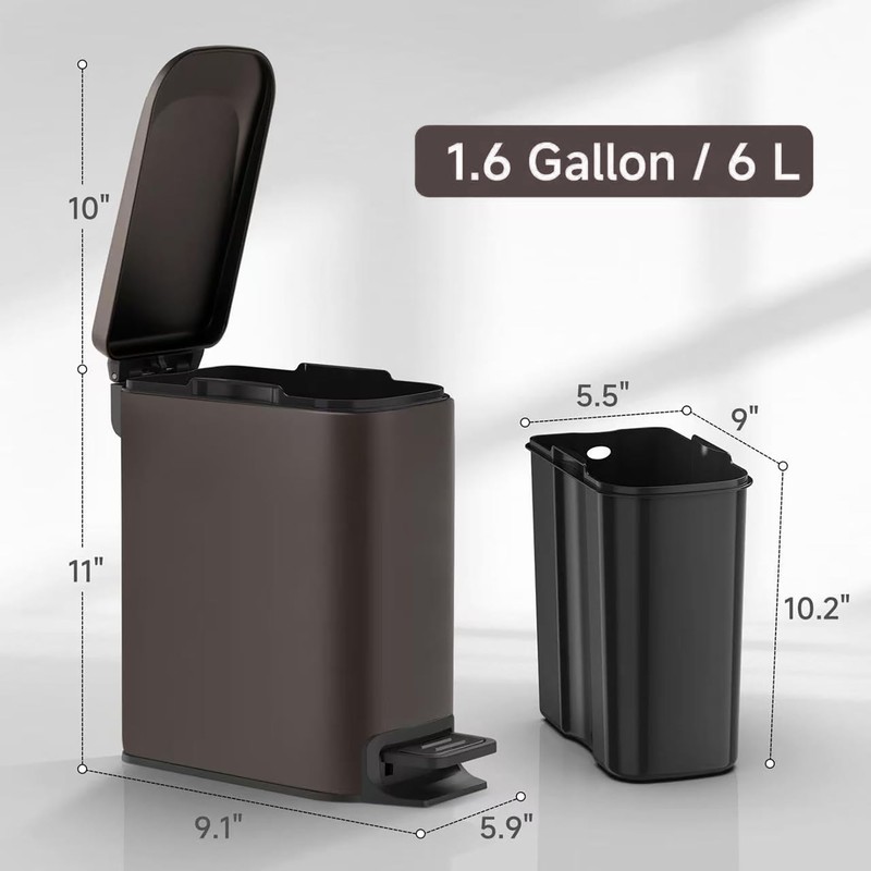TIPGO Slim Bathroom Trash Can with Lid Soft Close, Step