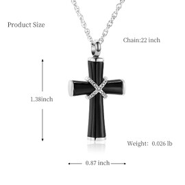 shajwo Cremation Jewelry Cross Urn Necklaces for Ashes Crystals Keepsake Memorial Locket Pendant Ash Holder for Human Pet,Black-Crystals