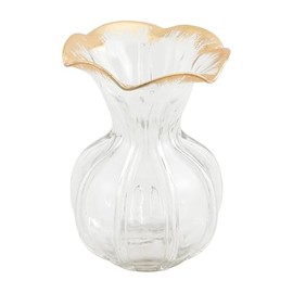 Mud Pie Ruffled Gold Glass Vase, Large, 7 1/2" x 7" Dia