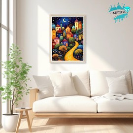 KEYIFA Diamond Art Kits Abstract Landscape Diamond Painting for Adults, 5D Round Full Drill, Houses Diamond Dots Mosaic Painting for Beginner, DIY Gems Art Craft for Home Wall Decor 30x40cm