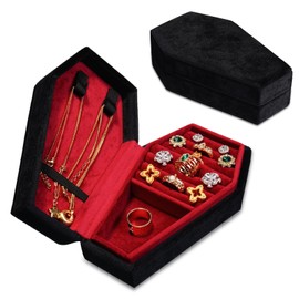 Gothic Coffin Jewelry Box for Women Plush Velvet Travel Jewelry Organizer Small Portable Case for Rings Earrings Necklaces Witchy Room Decor Spooky Gift Dark Academia Aesthetic Jewelry Holder