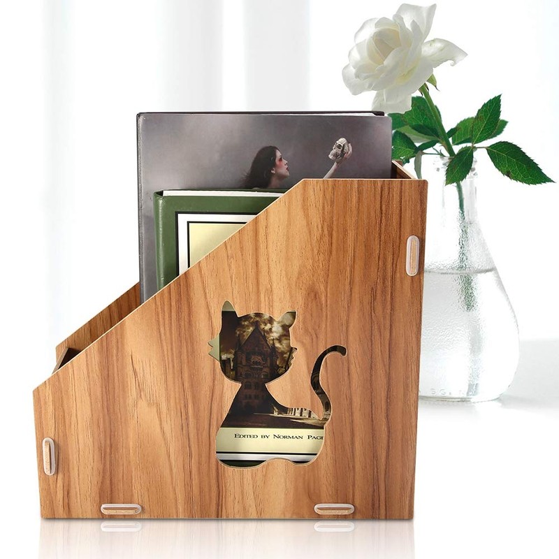 Tyenaza Desktop File Magazine Folder Holder, Wooden Hollow Cat Desktop