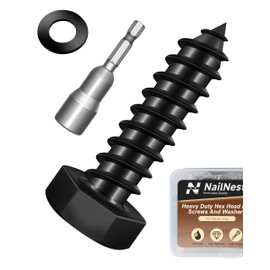 Nailnest (1Box) 5/16" x 1-1/4" Hex Head Lag Screws Bolts with Flat Washers, 20Sets Black 304 Stainless Steel 18-8 Heavy Duty 5/16 Lag Bolts for Wood with Hex Socket