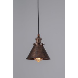 Farmhouse Copper Pendant Light with Plug in Cord Rustic Cone Shade Mounted Fixture Hanging Ceiling Lamp Antique Painted Copper Finish Small Light