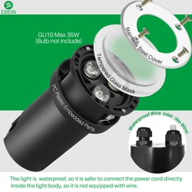 EBION Pack of 2 Outdoor Floor Spotlights, Garden Lights, Path Lights, Floor Lights, Recessed Floor Spotlights, Outdoor IP67 Waterproof, GU10, Bulb Not Included, Stainless Steel and Black