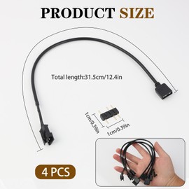 MILAKE 4 Pack ARGB Extension Cable, 3-Pin to SM 3-Pin Female Adapter with Adapter pin, 5V Addressable RGB Extension Cable for PC Fans and LED Strips, Motherboard Sync (0.98 FT/ 30 CM Each)
