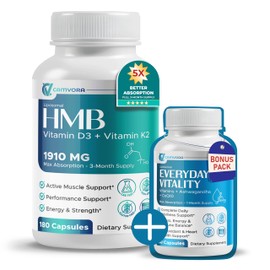 Liposomal HMB + Vitamin D3 & K2 – 1910mg Max Absorption – Muscle, Energy & Performance Support – 3-Month Supply – 180 Capsules – Non-GMO, Gluten-Free, Made in USA