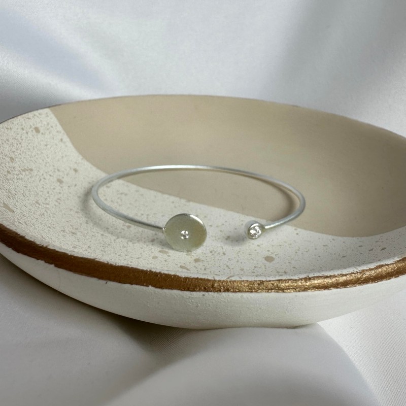 Sterling Silver 55mm Brushed Sterling Silver & CZ Bangle